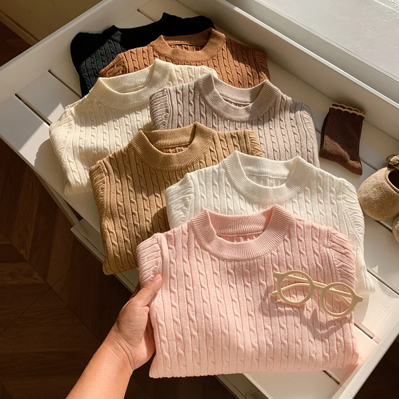 Suéter suelto de punto para niños, camisa Base de manga larga torcida, nuevo estilo de otoño, ropa interior de moda, Top con cuello tipo Polo para invierno - imagen 2