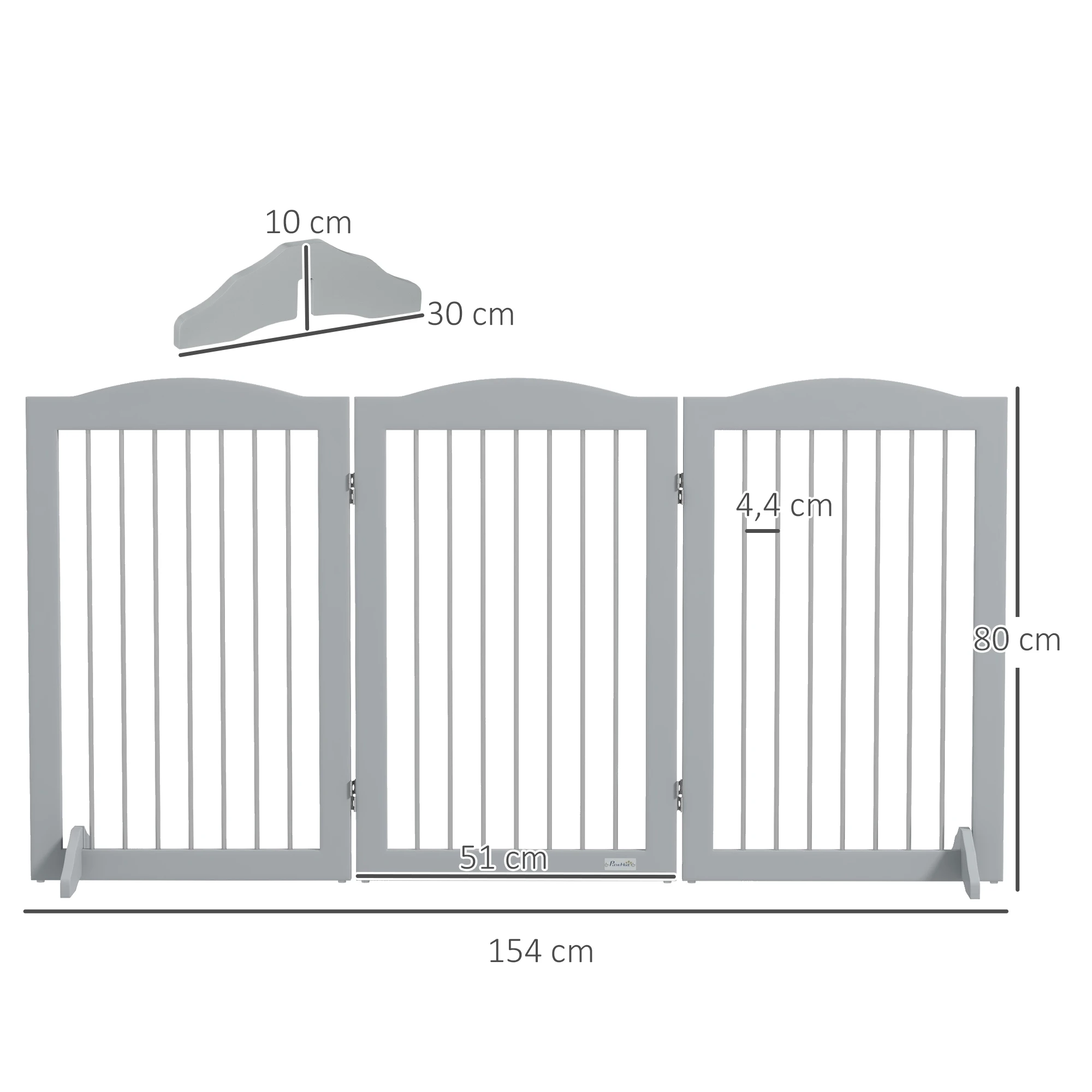 PawHut Barrera de Seguridad para Perros Plegable para Escaleras y Puertas Valla para Perros Pequeños y Medianos de 3 Paneles con Soporte de Pie para Interiores 154x30x80 cm Gris - imagen 3