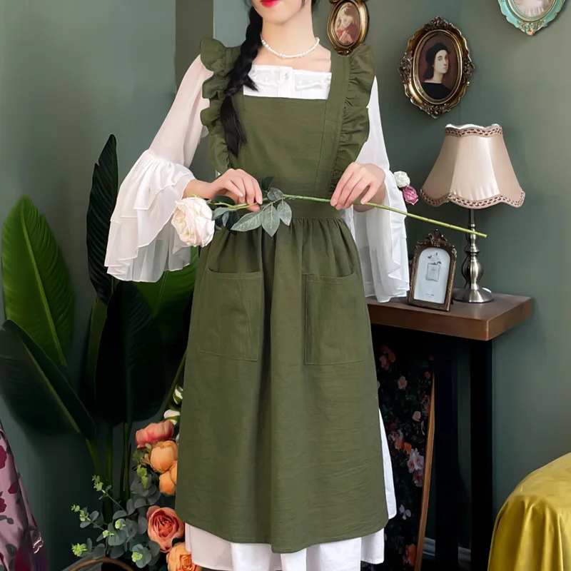 Delantal con espalda cruzada, delantal de cocina con volantes y bolsillos para Chef, jardinería, trabajo rosa, mujer con vestido grande delantal, cocina y hornear