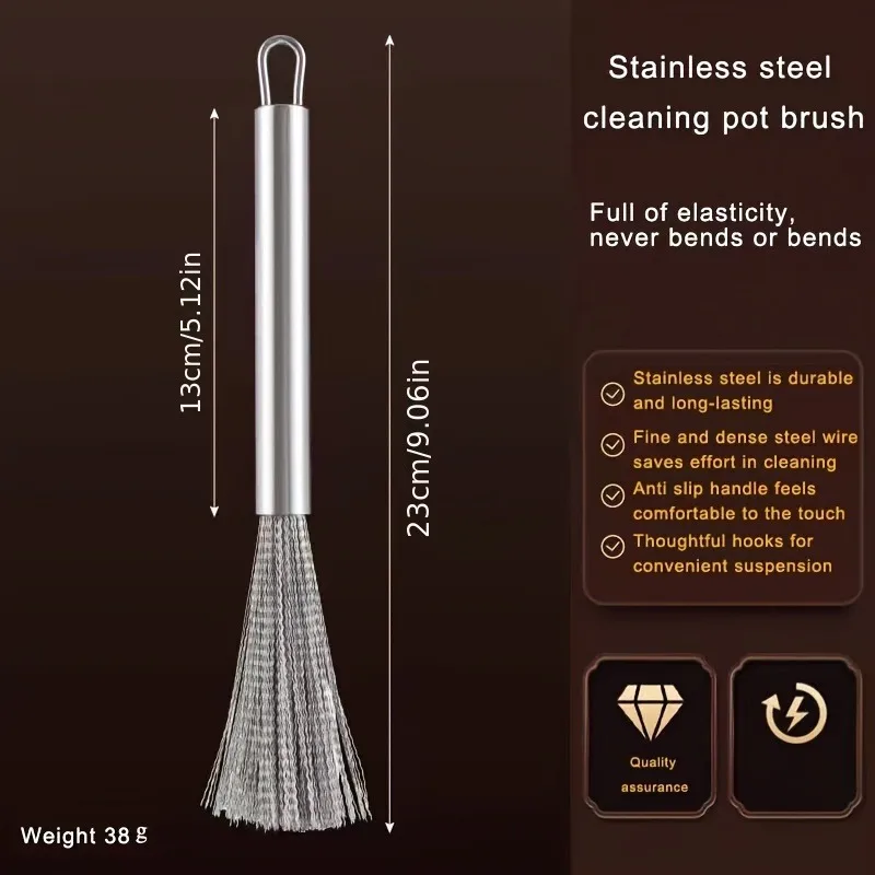 Cepillo de cocina de acero inoxidable con mango largo (1/2PCS) - Exfoliante duradero para lavar ollas |   Multiuso para Platos/Partenes/limpieza - imagen 5