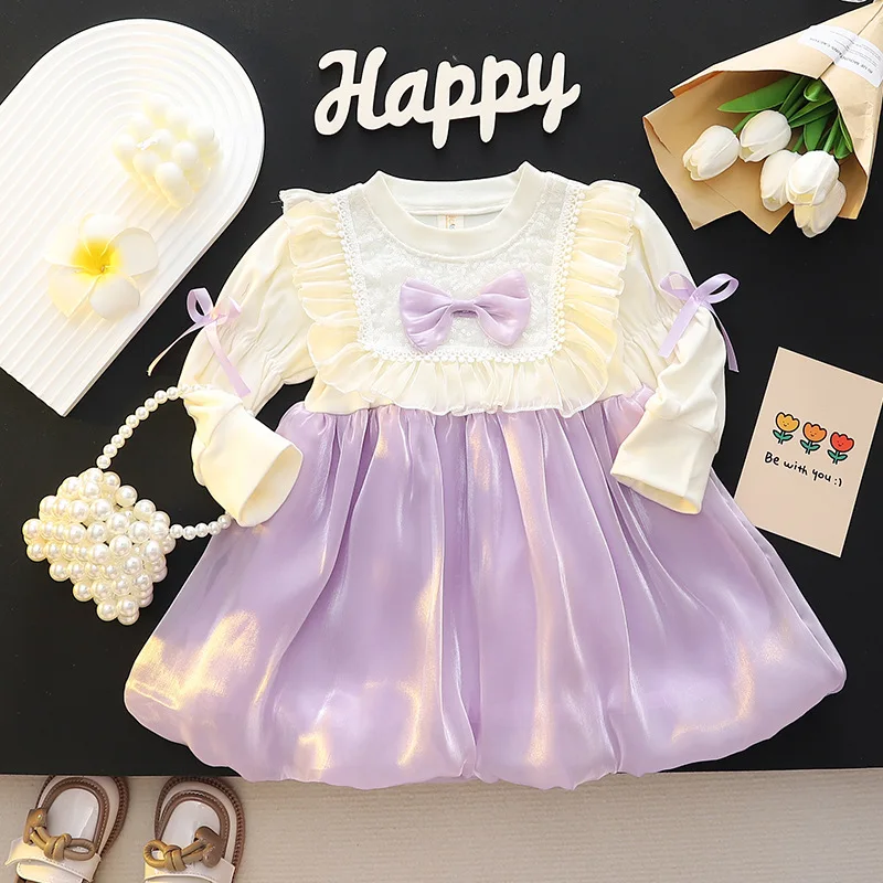 Vestido de niña princesa manga larga con lazo encaje - imagen 3