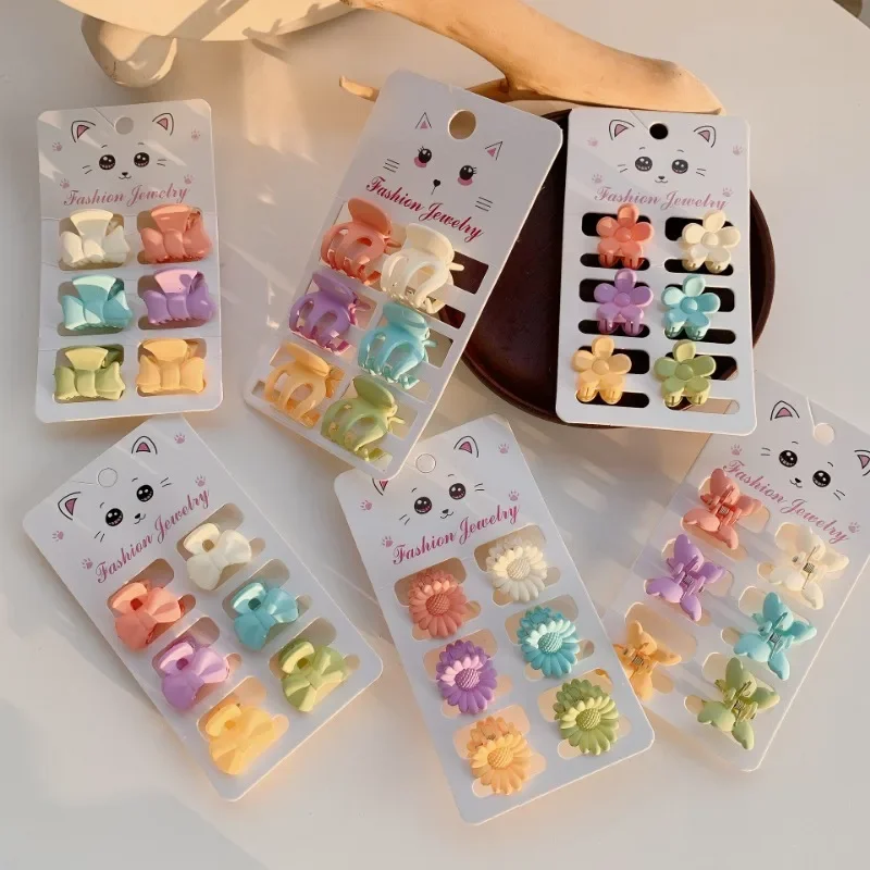 6 unids/set lindo Mini arco niños Clip de pelo conjunto mate Floral Mini Clips de garra para cola de caballo alta dulce colores dulces pinzas de pelo