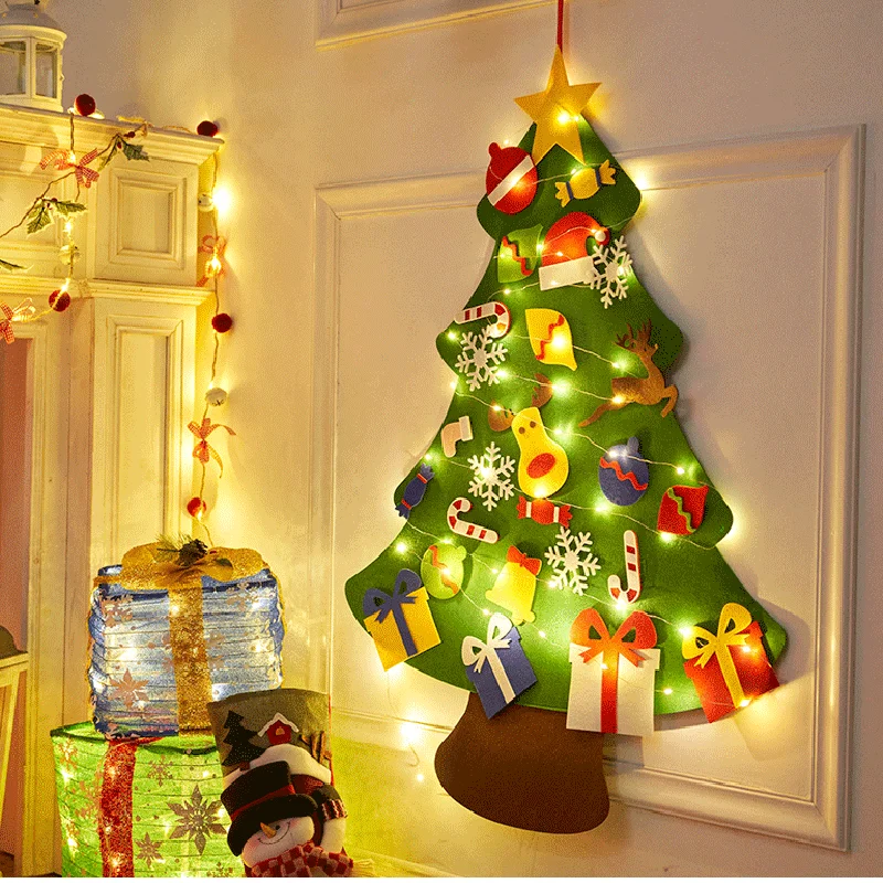 32 Uds DIY árbol de Navidad de fieltro niños pequeños tablero ocupado árbol de Navidad regalo para niño niña puerta adorno de pared decoraciones bebé juguete Montessori