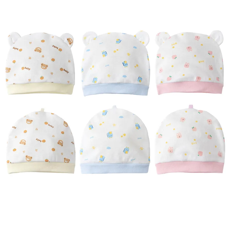 Gorro de algodón suave para recién nacido con diseño animado