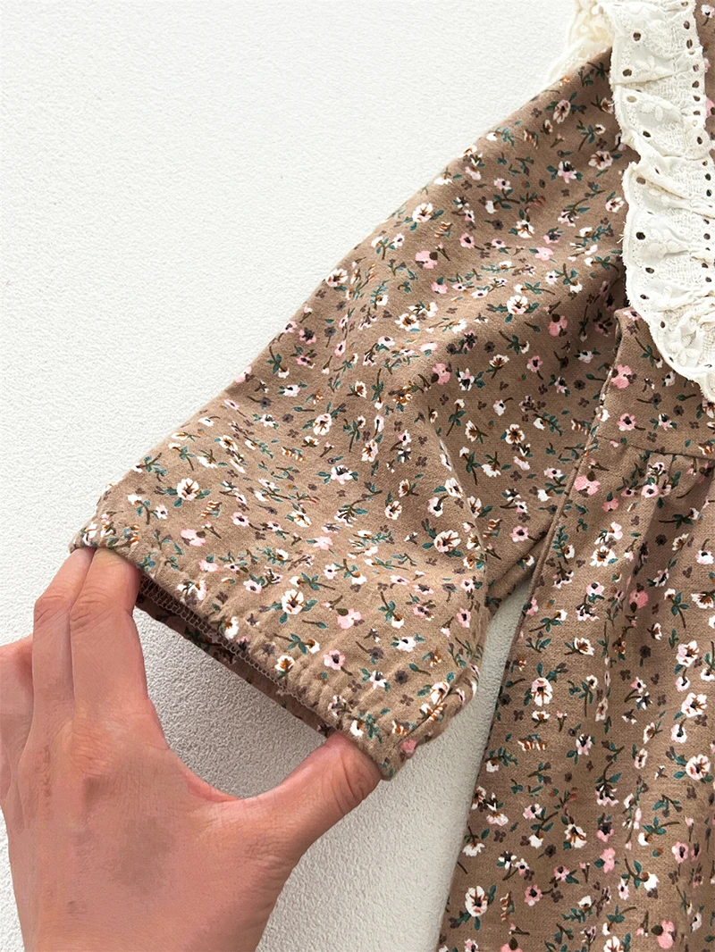 MILANCEL, vestido Floral de manga larga de estilo coreano para niñas de 2 a 6 años, vestido informal con cuello de solapa grande para niños, ropa de primavera para chico - imagen 5