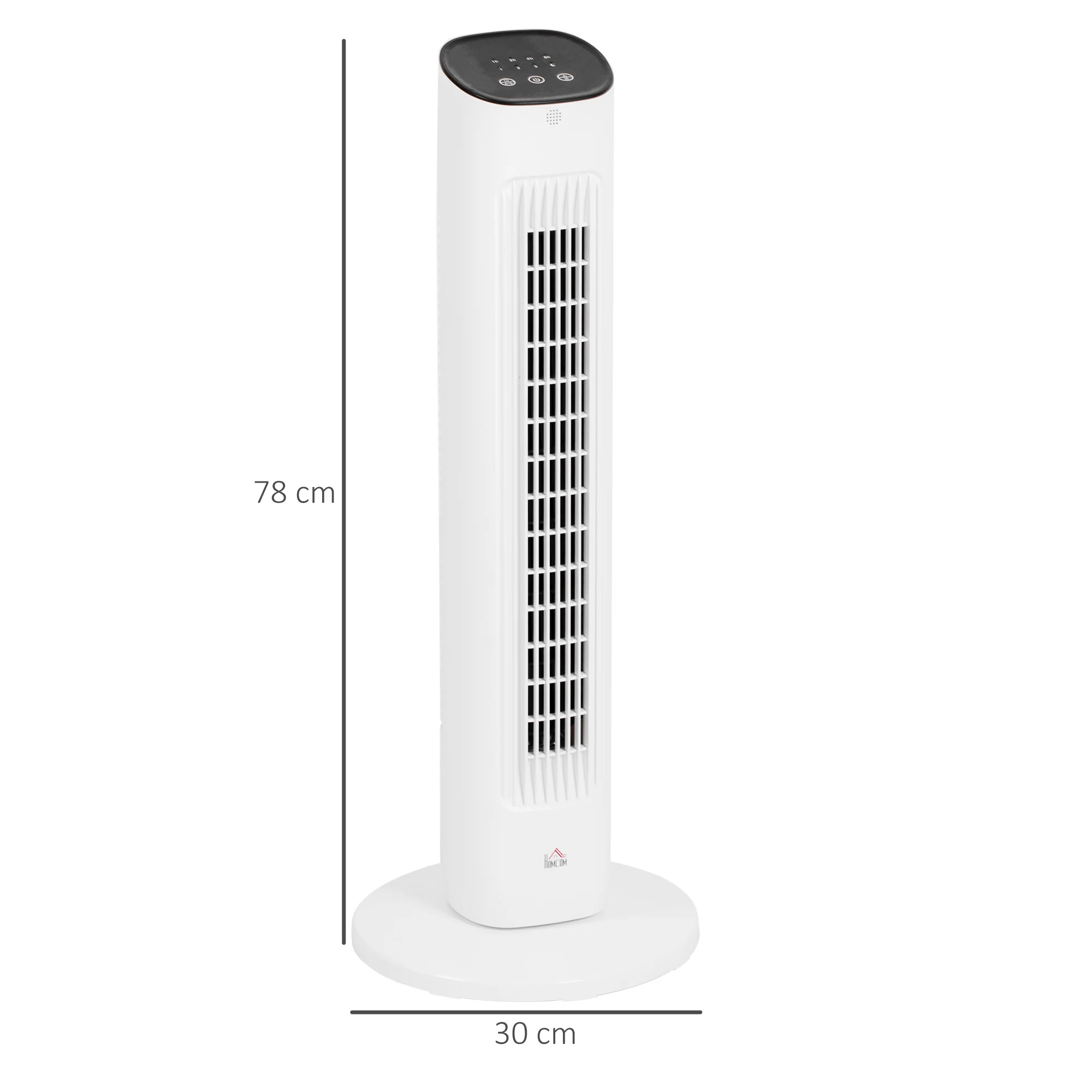 HOMCOM Ventilador de Torre 50W con Control Remoto Ventilador Silencioso con 3 Velocidades Temporizador 15h Oscilación 85° Pantalla LED 30x30x78 cm Blanco - imagen 3