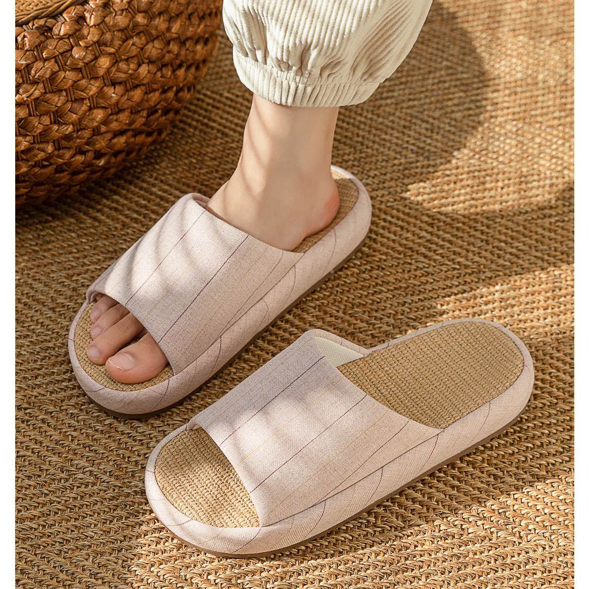 Pantuflas infantiles de lino y algodón con suela antideslizante