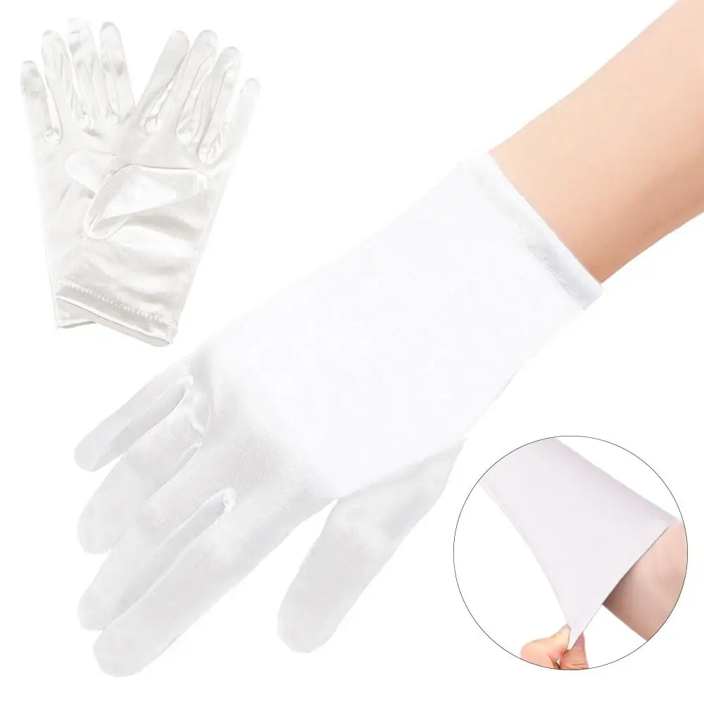 Guantes de boda blancos elegantes, guantes cortos de encaje satinado brillante, guantes elásticos para baile, fiesta de cumpleaños - imagen 3
