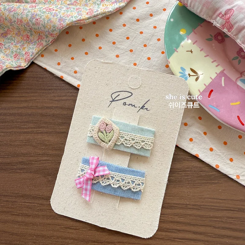 2 unids/set de pinzas para el pelo de conejito Floral para niñas, pasadores con lazo de encaje de conejo de tela de dibujos animados, accesorios versátiles para el cabello para niños - imagen 5