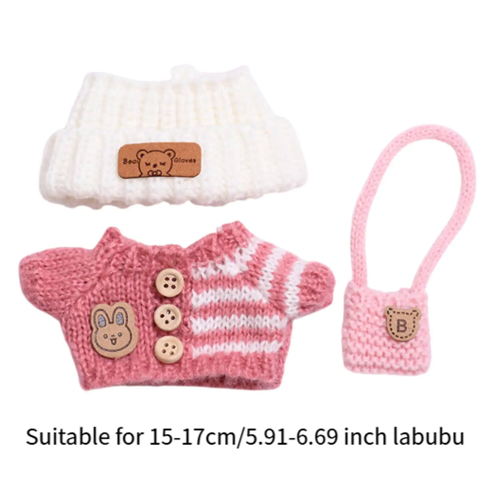 3 Pieces Fashion Dolls Sweater and Hat Bag Miniature Clothes Costume for 15-17cm Dolls