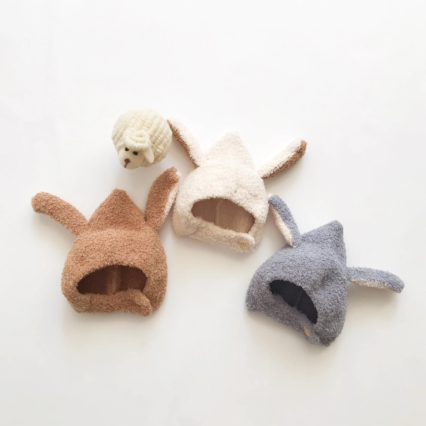 Gorro de invierno para bebé, gorros cálidos de lana con Orejas de conejo para niños, accesorios para recién nacidos, accesorios de fotografía para niños y niñas - imagen 3