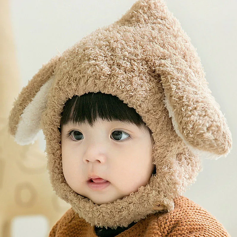 Gorro a prueba de viento para bebé, gorro con protección para los oídos de conejo de dibujos animados, gorro de felpa grueso y cálido para invierno, jersey para niños y niñas - imagen 4