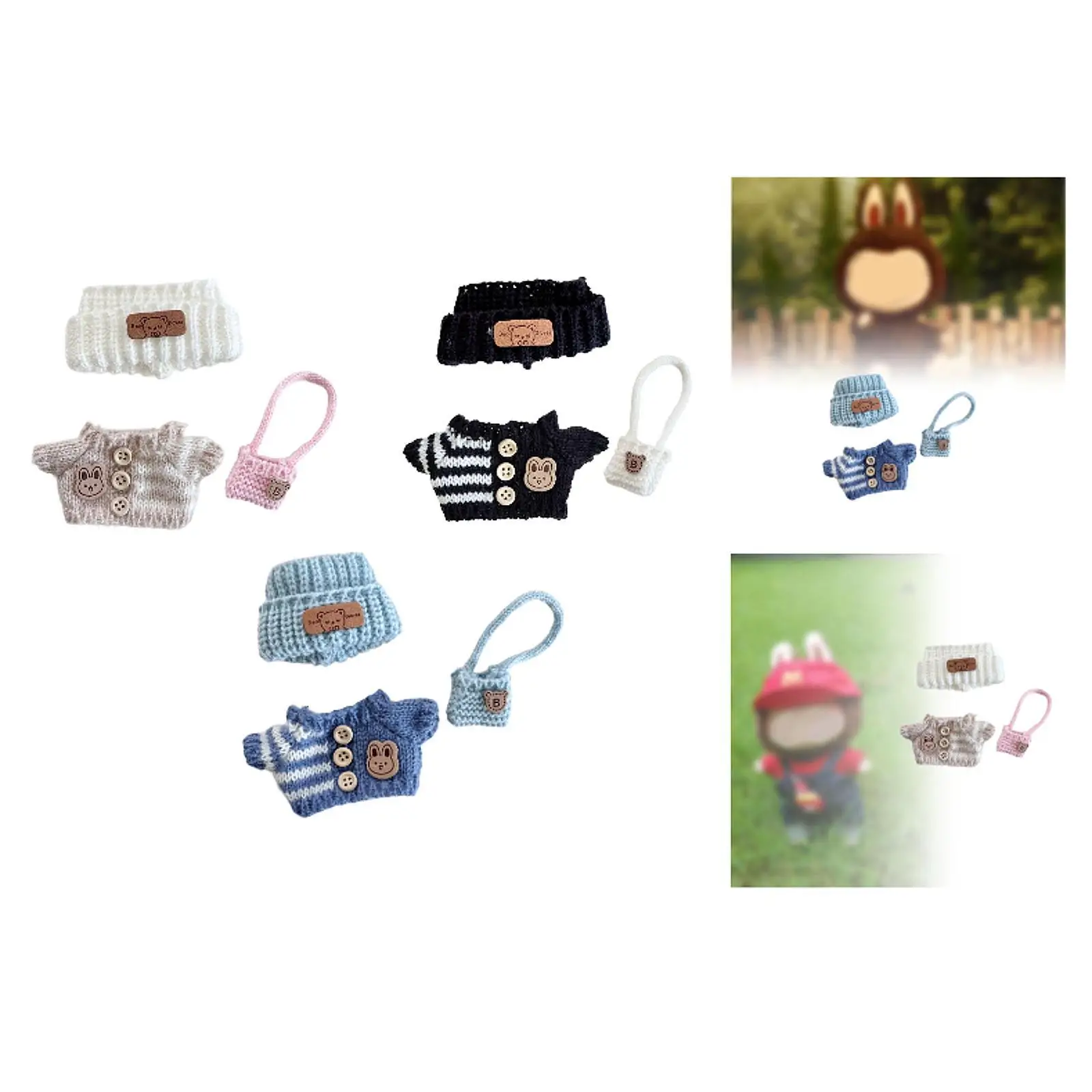 3Pcs Miniature Doll Clothes Set Hat Sweater Backpack Set Cute Doll Dress up Toy Girl Doll Outfits for 15cm 17cm Pendant Doll