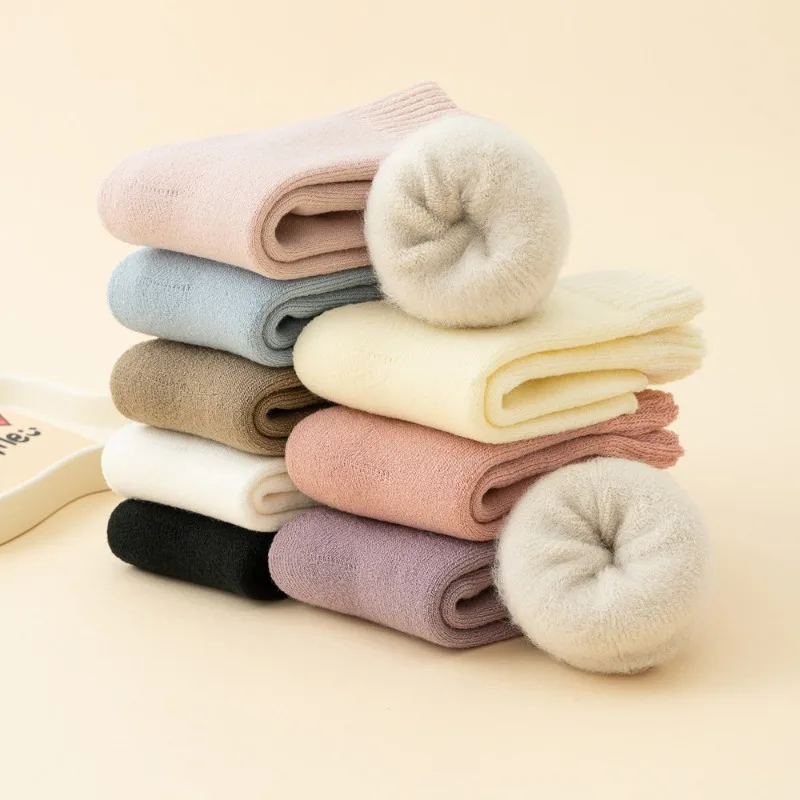 Calcetines térmicos suaves y cálidos de lana para niñas, medias de felpa de Cachemira para bebés, calcetines de invierno y otoño de Color sólido, calzado acogedor para niños - imagen 4