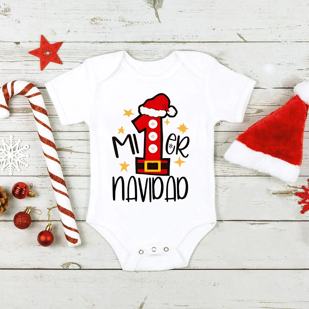 Mi primera Navidad, Body para recién nacido, pelele de manga corta para bebé, trajes de bautismo infantil con estampado español, ropa de fiesta de Navidad para niños pequeños