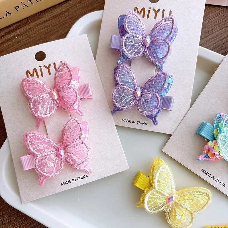 2 unids/set de horquillas de mariposa bonitas para niños, dulces lentejuelas, flequillo de mariposa, Clip LATERAL, pasador para el cabello, tocado para niña pequeña, accesorios para el cabello - imagen 2