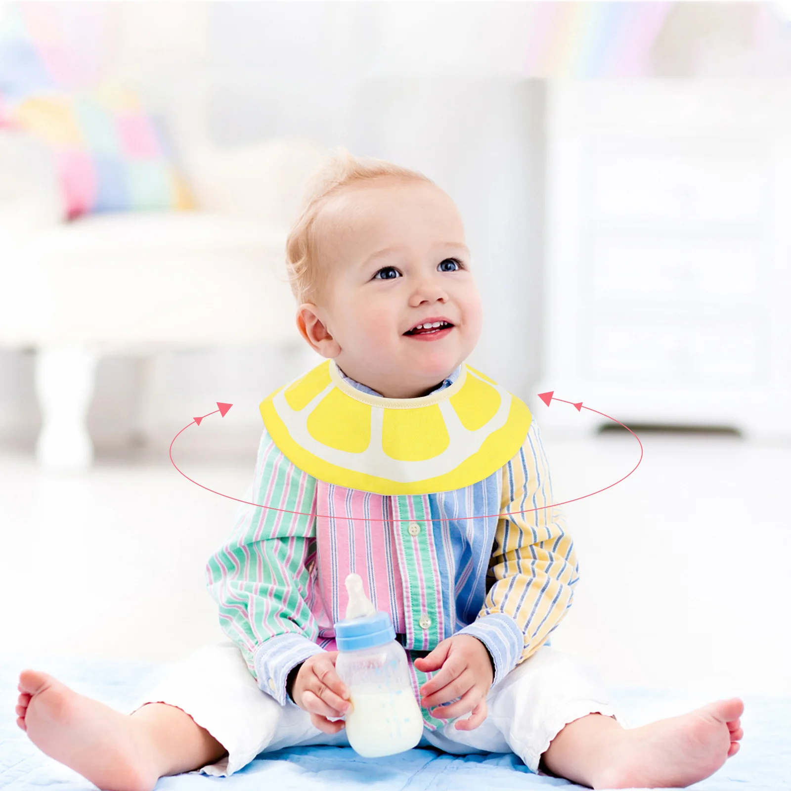 Baberos para bebé duraderos y seguros, Baberos para la dentición de algodón redondos giratorios de 360 grados, el mejor regalo para padres nuevos, babero giratorio para bebé, 2 uds. - imagen 3