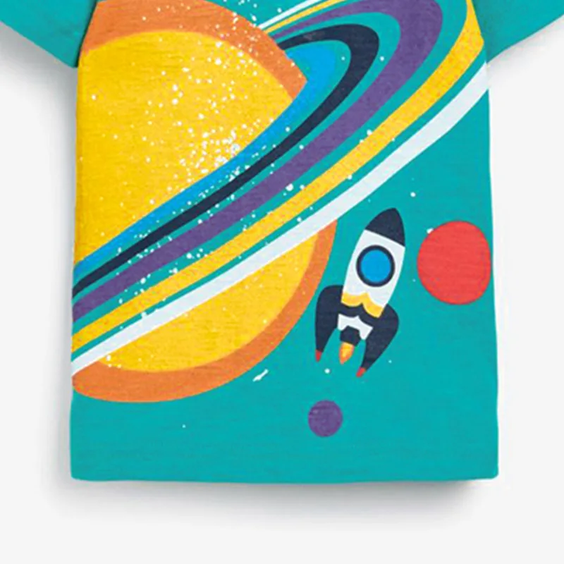 Camisetas de verano para niños, camiseta de manga corta con cuello redondo 100% algodón con estampado de Space Planet, Top informal de moda para niños y niñas - imagen 3