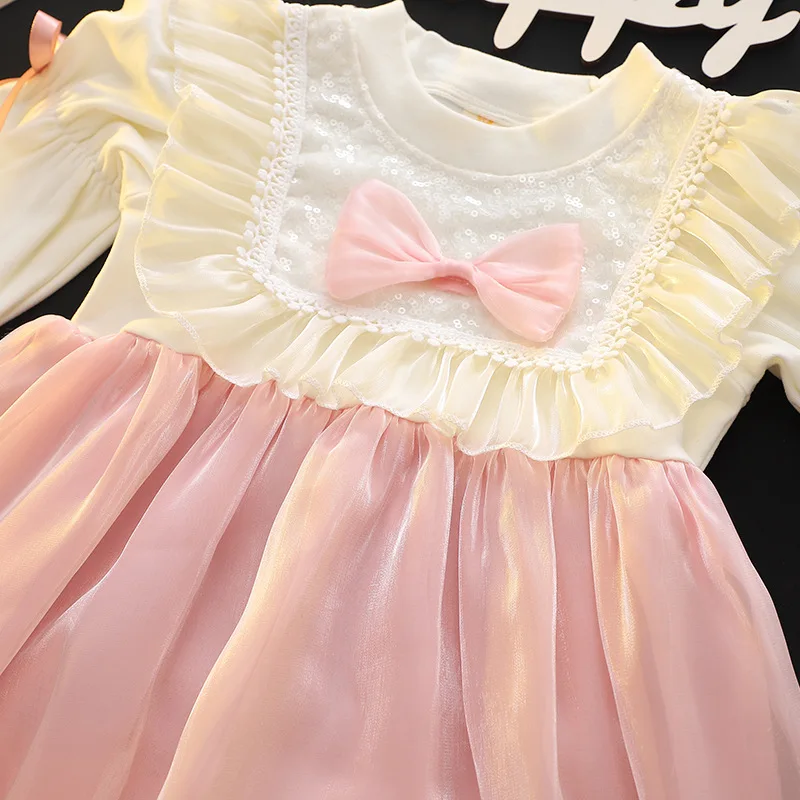 Vestido de niña princesa manga larga con lazo encaje - imagen 4