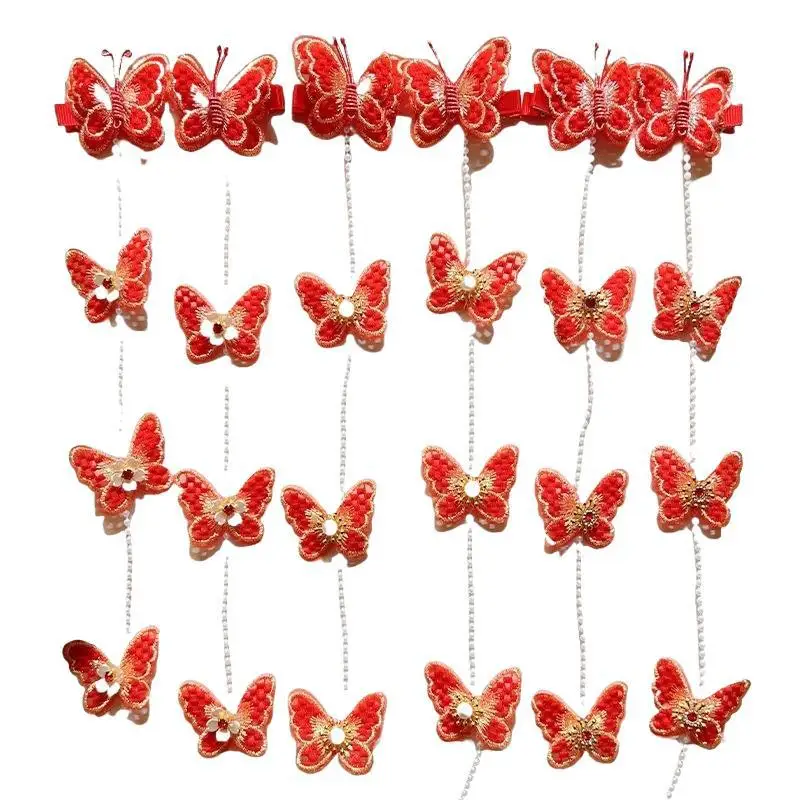 Pinzas para el cabello de mariposa retro de Año Nuevo para niños, borlas festivas, perfectas para trenzas, tocados esenciales para el Festival de Primavera para niñas - imagen 5