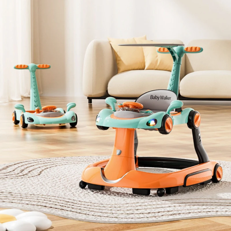 Andador de bebé multifuncional, andador de altura ajustable anti-pierna, carrito asistente de cochecito de bebé, juguetes con luces LED musicales