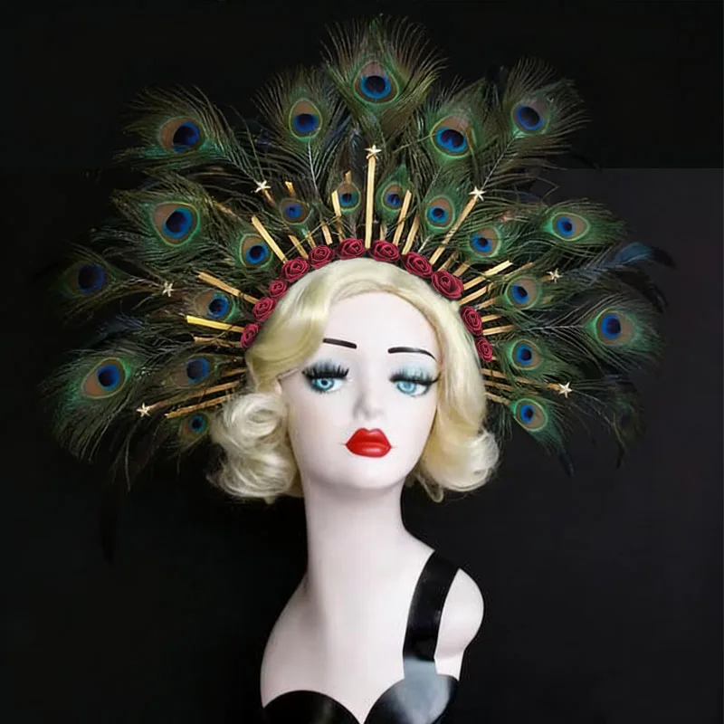 Diadema años 20 con plumas de pavo real para disfraz infantil - imagen 3