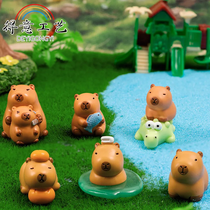 8 unids/set capibara estatuilla animales modelo Mini Kapibare figuras de acción juguete decoración del hogar regalo para niños - imagen 4