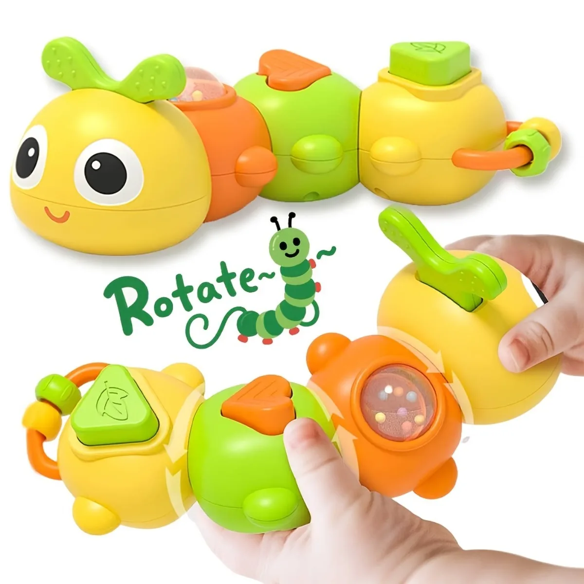 Sonajero de oruga de dibujos animados multifuncional para bebés, juguetes para más de 0 bebés, juguete educativo Montessori calmante, 1 Uds.