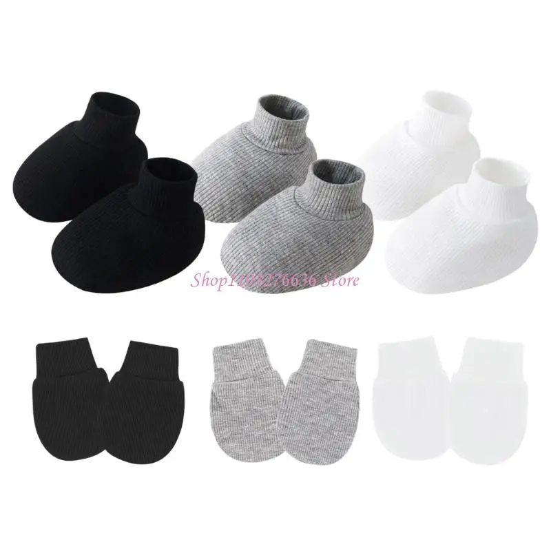 R6FD 1 Set Mittens para bebés para bebés algodón con puños reforzados y cubierta pie a juego calcetines - imagen 5