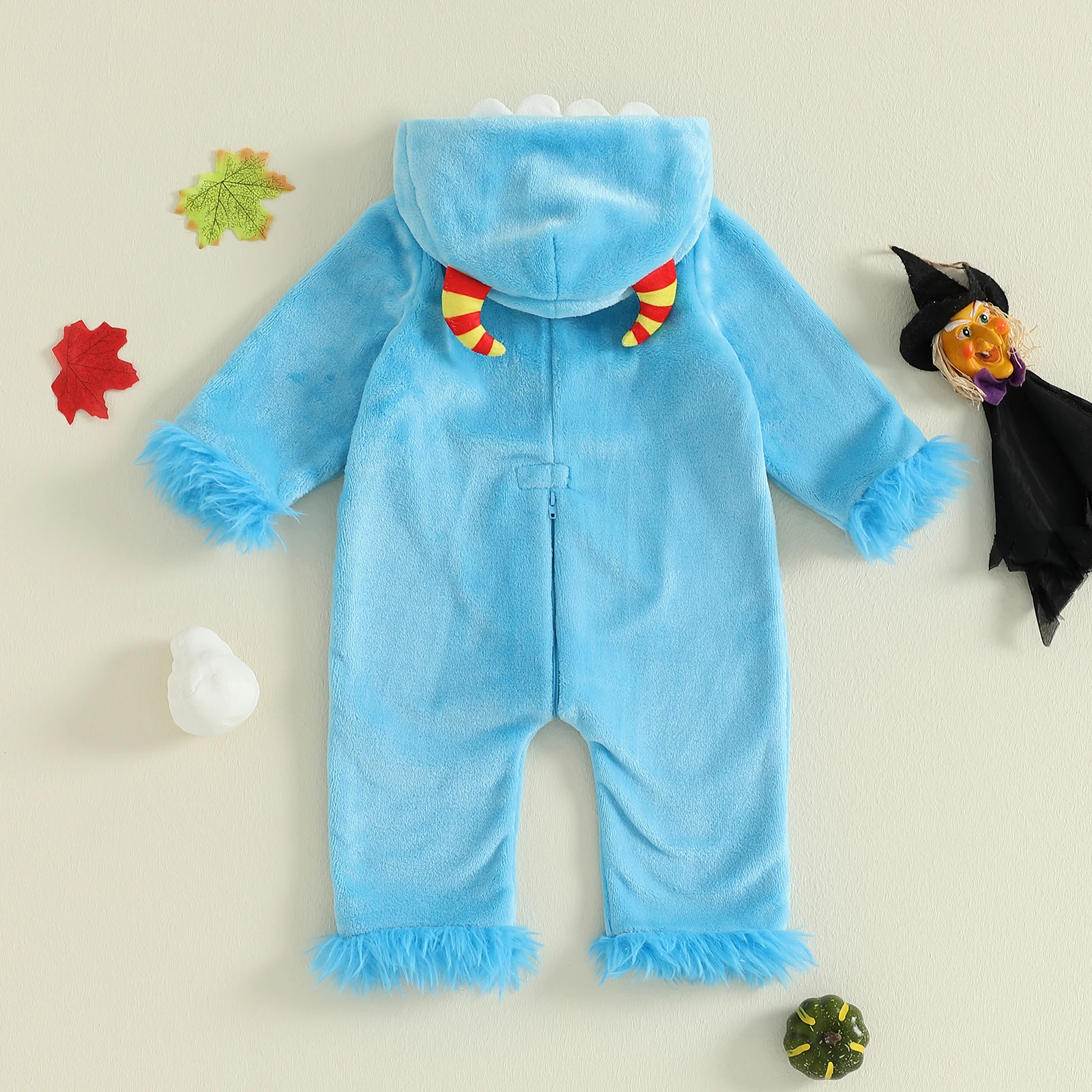 Bebé niño niñas Halloween mono casual manga larga con cremallera de felpa con capucha dinosaurio mamelucos - imagen 2