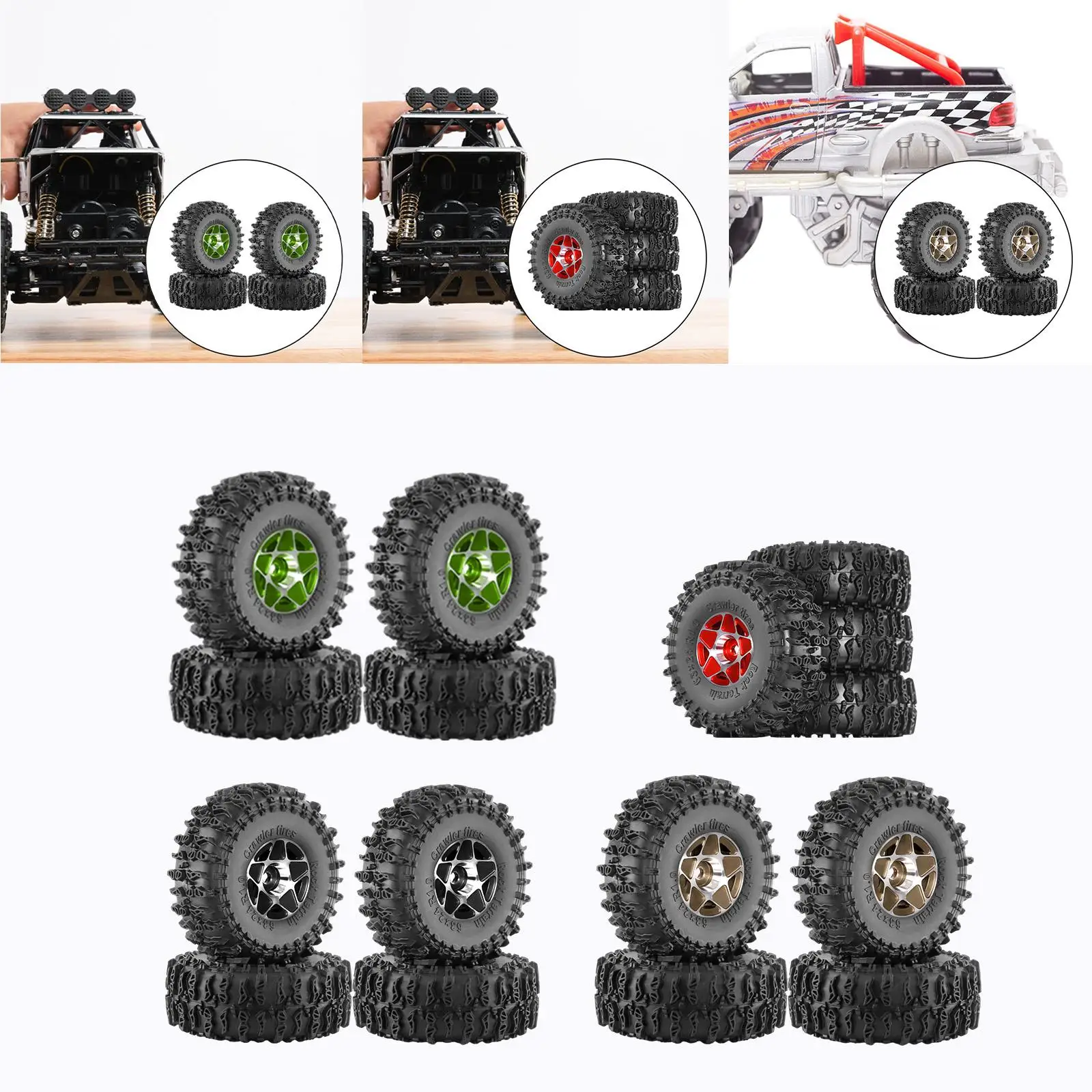 4x 1/18 1/24 RC Tires Wheel Tires Set for SCX24 FMS Fcx24 Trucks RC Car