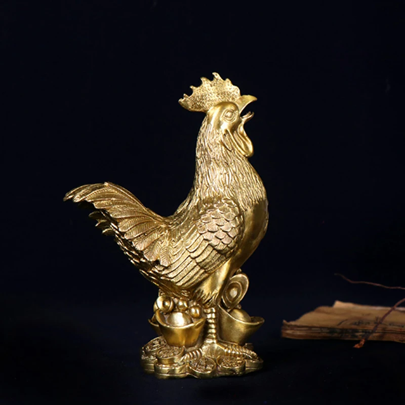 Estatuilla de gallo de latón, estatua china de la suerte Fengshui, adorno para el hogar, oficina, tienda, decoración de escritorio, artesanías hechas a mano