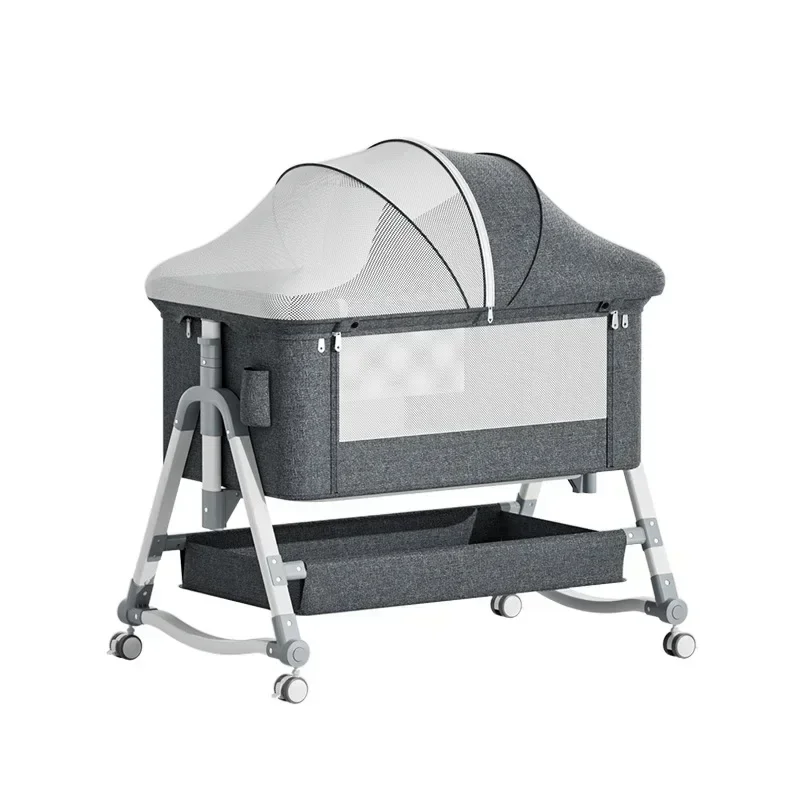 Cuna de bebé móvil portátil, cama grande de empalme ajustable de altura plegable, cuna de bebé, cama BB, leche antidesbordamiento - imagen 5