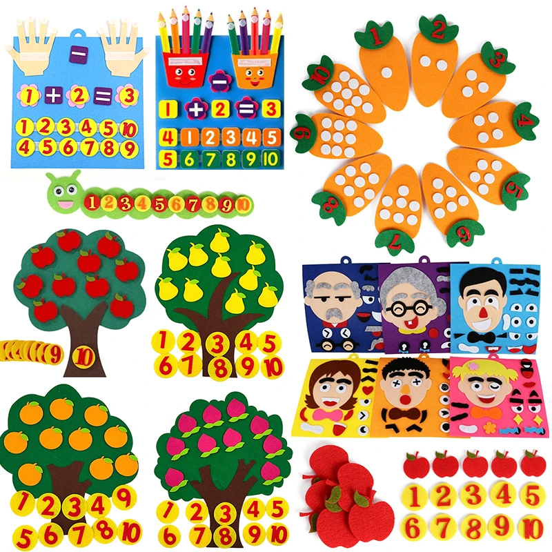 DIY fieltro árbol frutal cambio de emoción oruga zanahoria palmera crayón rompecabezas no tejido juego de fieltro Montessori accesorios de educación temprana ZYF