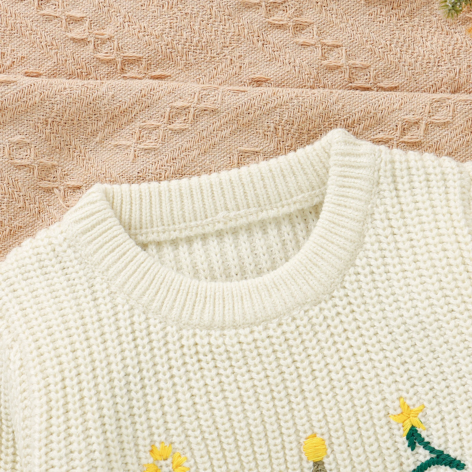 VISgogo Suéteres navideños para niño niña niño árbol de Navidad bordado cuello redondo manga larga jersey de punto - imagen 5