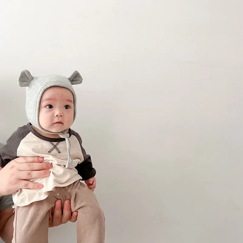 Gorro de dibujos animados para recién nacido, gorro con orejas de oso de conejo, Color sólido coreano, primavera y otoño - imagen 2