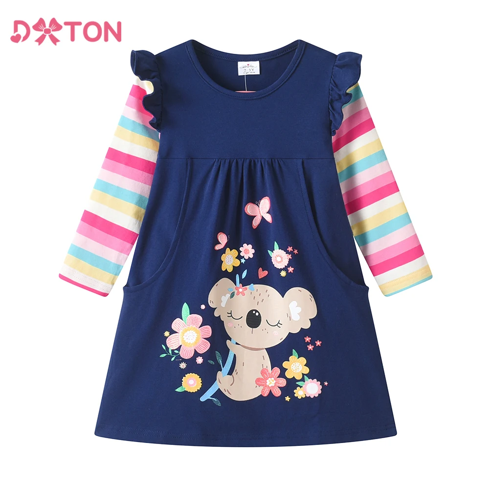 Vestido manga larga de algodón DXTON para niña – Estampado oso escolar - imagen 3