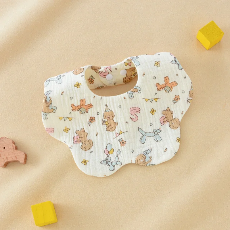 Precioso babero de gasa de algodón de 6 capas para alimentación de bebé, babero para bebés, toalla de Saliva ondulada de dibujos animados, paño suave para eructar, Baberos para niños recién nacidos - imagen 3