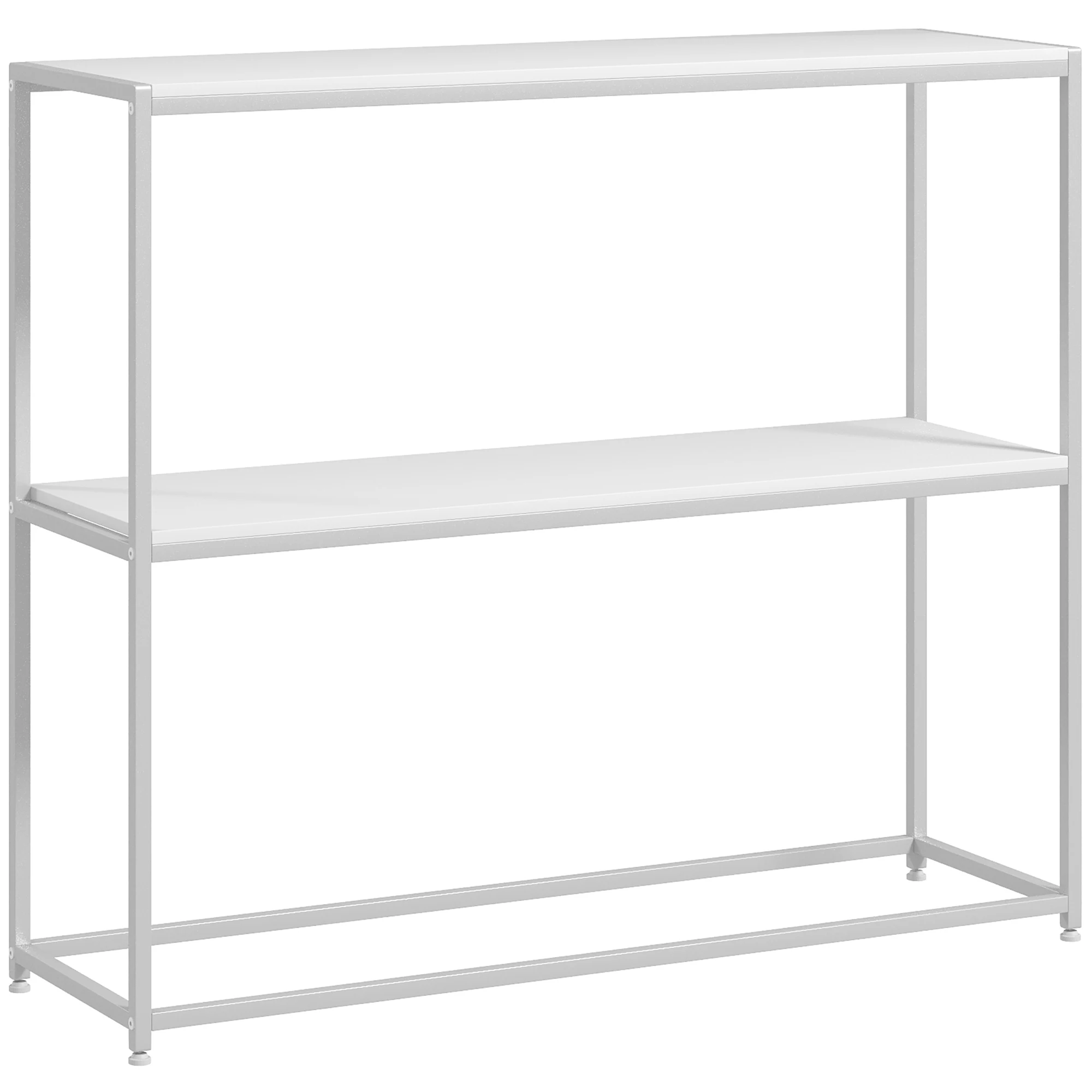 HOMCOM Mesa Consola Recibidor Mesa de Entrada con Estante Abierto y Estructura de Acero Antivuelco para Salón Pasillo 100x30x87 cm Blanco
