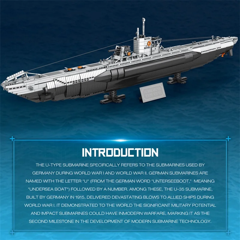 3624 Uds. Bloques de construcción de submarino en forma de U, bloques de modelo de barco submarino con soporte Base, decoración de escritorio, juguetes DIY para niños, regalos de vacaciones - imagen 3