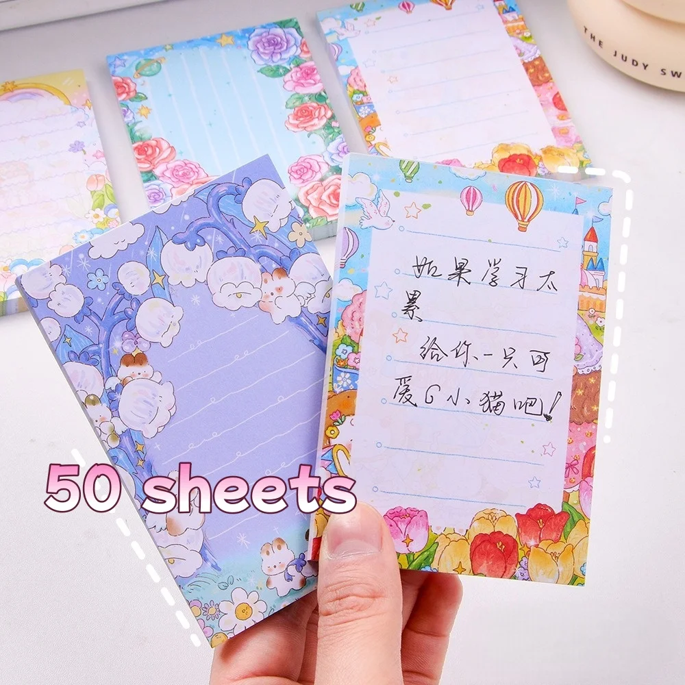 50/200 hojas de notas adhesivas autoadhesivas, Bloc de notas para estudiantes, suministros escolares de oficina impresos, pegatinas de papelería