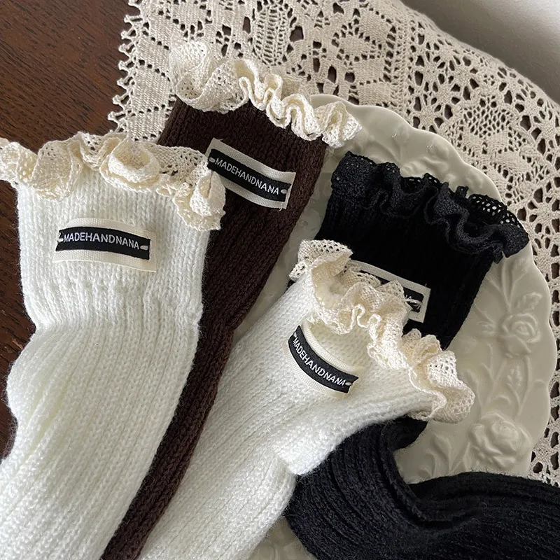 1 par de calentadores de piernas de punto con doble letra informales coreanos para niños, puños de botas de otoño, calcetines apilables de media pantorrilla para estudiantes y niños - imagen 2