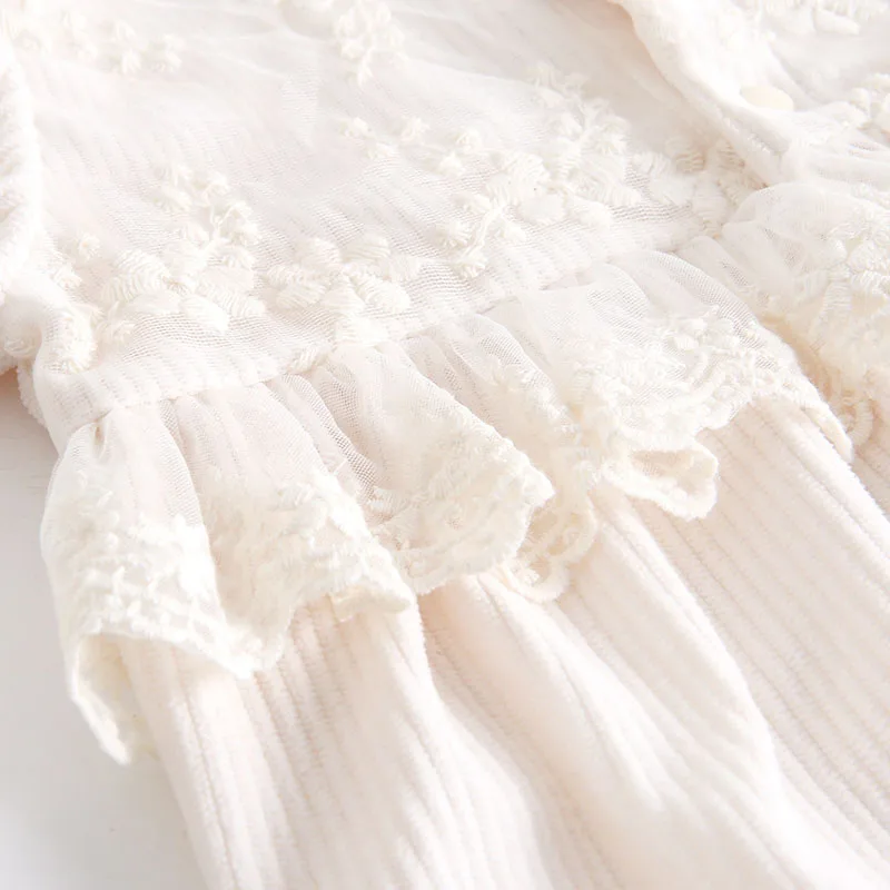 MILANCEL, nuevo peleles de otoño para bebé de 3 a 24M, mono de pana Floral de encaje para niñas, mono cálido con bordado de flores para niños pequeños de una pieza - imagen 5