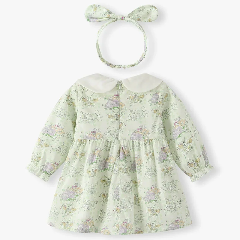 Conjunto vestido de princesa de algodón manga larga con diadema - imagen 2