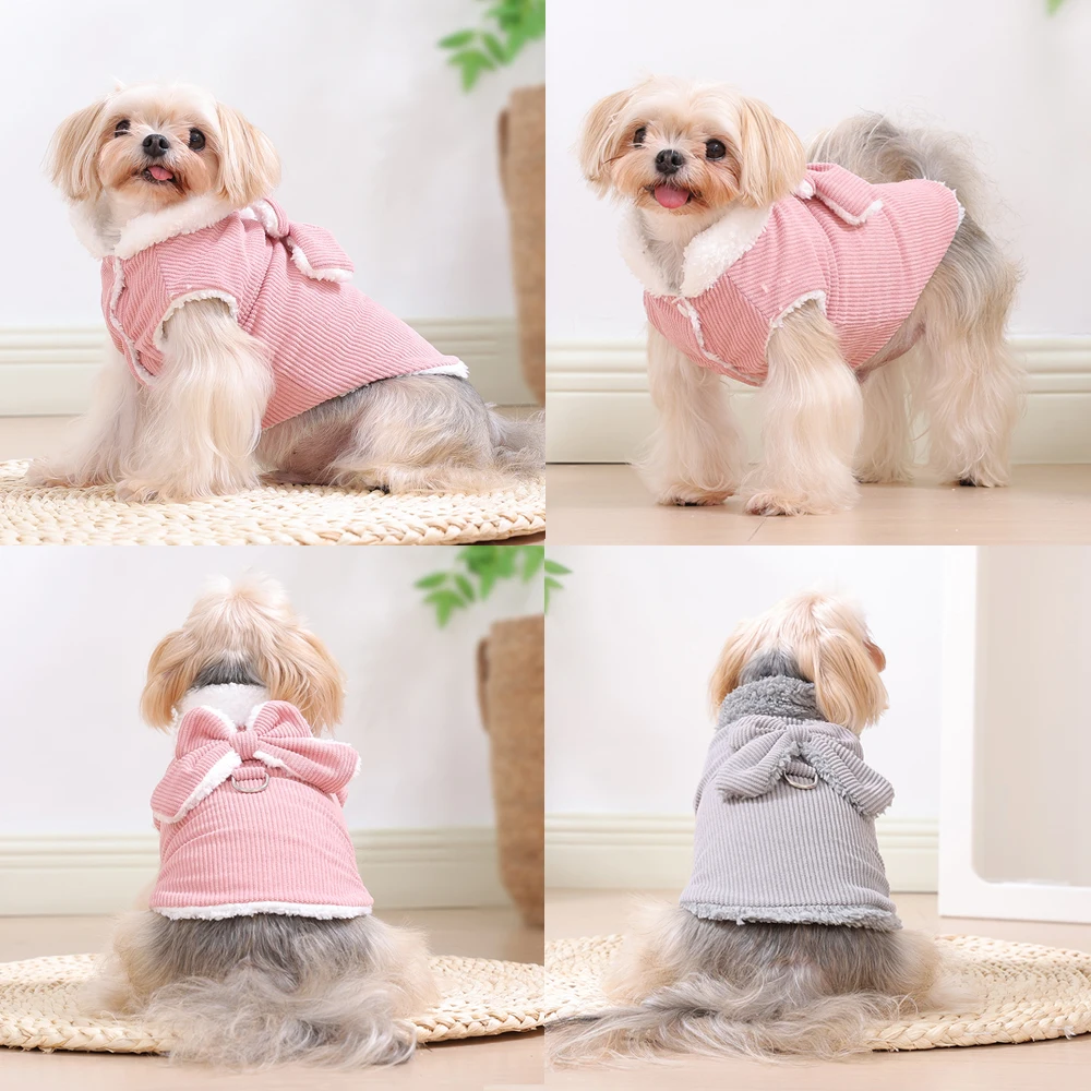 Chaqueta de invierno para cachorros, ropa cálida de lana para perros pequeños y medianos, chaleco con lazo, abrigo, suéter para Chihuahua Yorkie, disfraz para mascotas - imagen 5