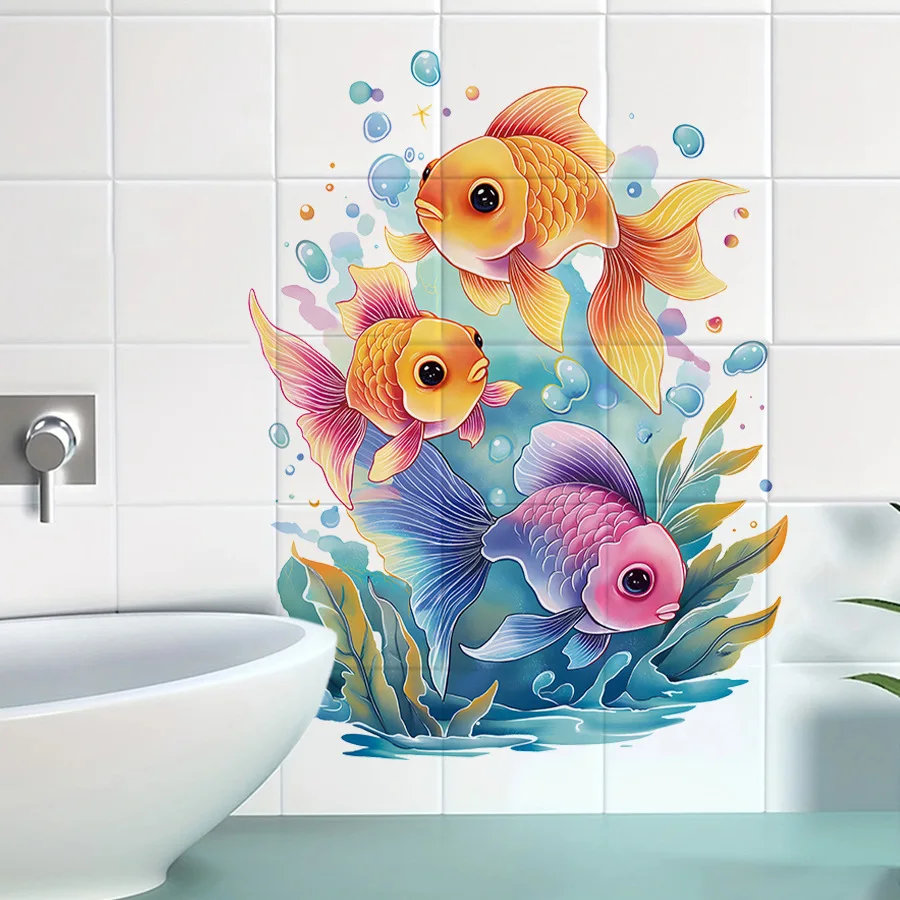 Adhesivo de pared autoadhesivo de pez carpa dorada de océano, adhesivo para azulejos de baño, adhesivo de pared para decoración del hogar - imagen 2