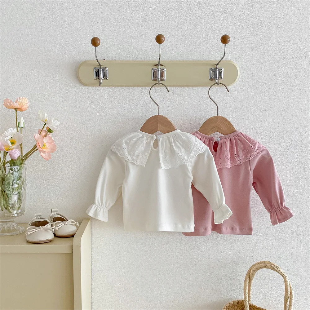 Camisa de encaje con volantes para niñas, manga larga primavera-otoño