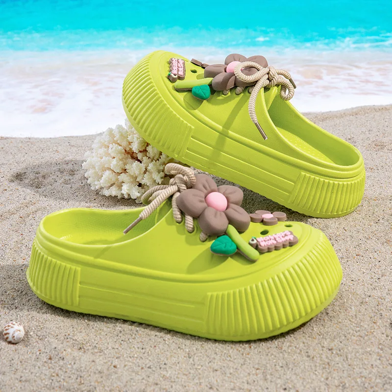 Zapatillas de verano 2025 para mujer, bonitas sandalias con plataforma de flores DIY, zuecos informales para interiores y exteriores, chanclas de playa, calzado para el jardín y el hogar para mujer - imagen 5