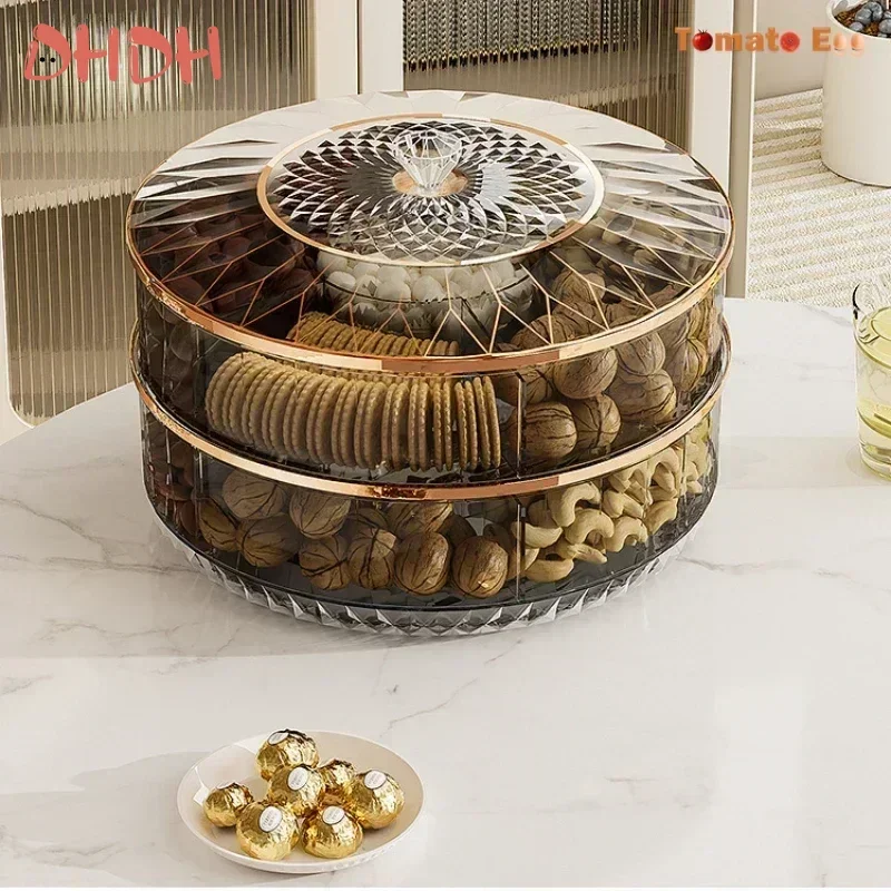 Caja de almacenamiento de plástico redonda giratoria, contenedor sellado multicapa para aperitivos de frutas secas, postre, uso doméstico - imagen 4