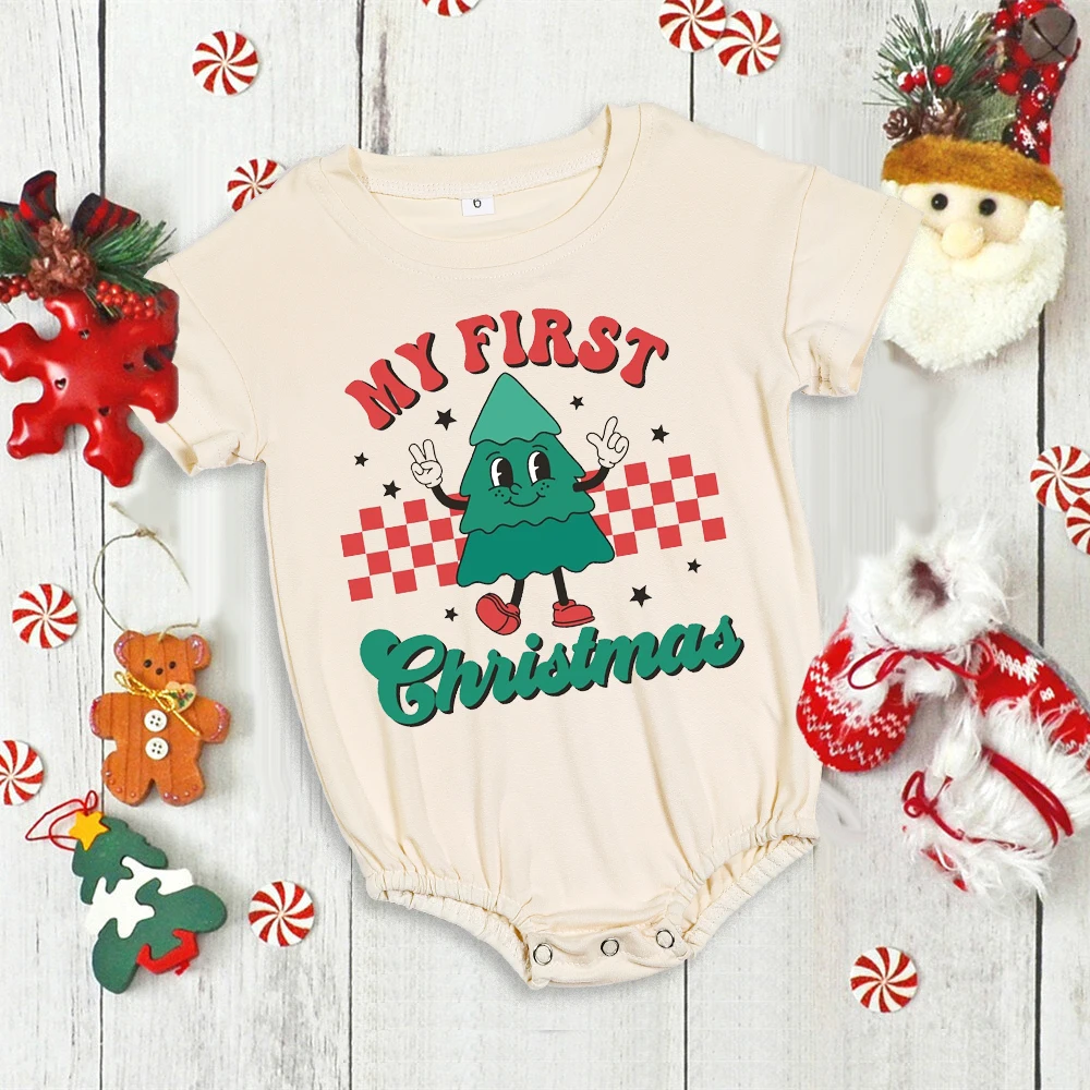 My 1st Christmas printed baby Bubble romper, Body de manga corta para recién nacido, traje de bautismo grande para niño pequeño, ropa de fiesta de navidad
